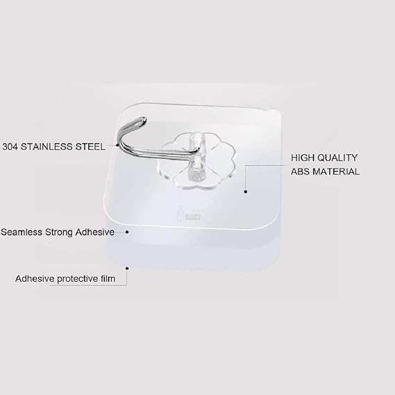 Roktry 10 Packs Reusable Adhesive Hooks,Transparent Heavy Duty Wall Hooks with No Scratch
